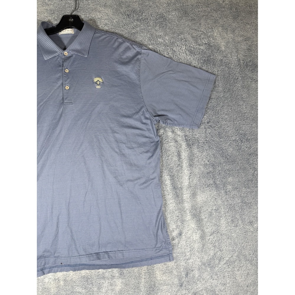 Peter Millar Mens XL Blue Striped 100% Cotton Polo Shirt Crest Logo Short Sleeve - Picture 6 of 16